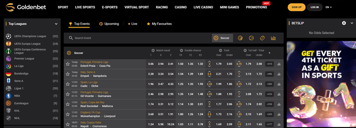 GoldenBet Sports Betting Section